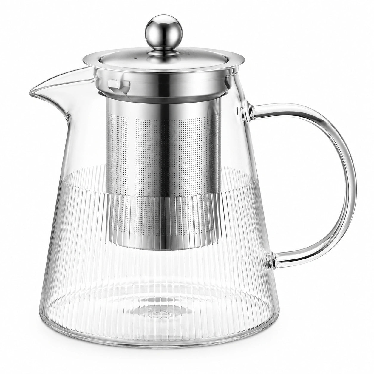 Teiera con filtro 1200 ml in vetro trasparente e acciaio inox con coperchio