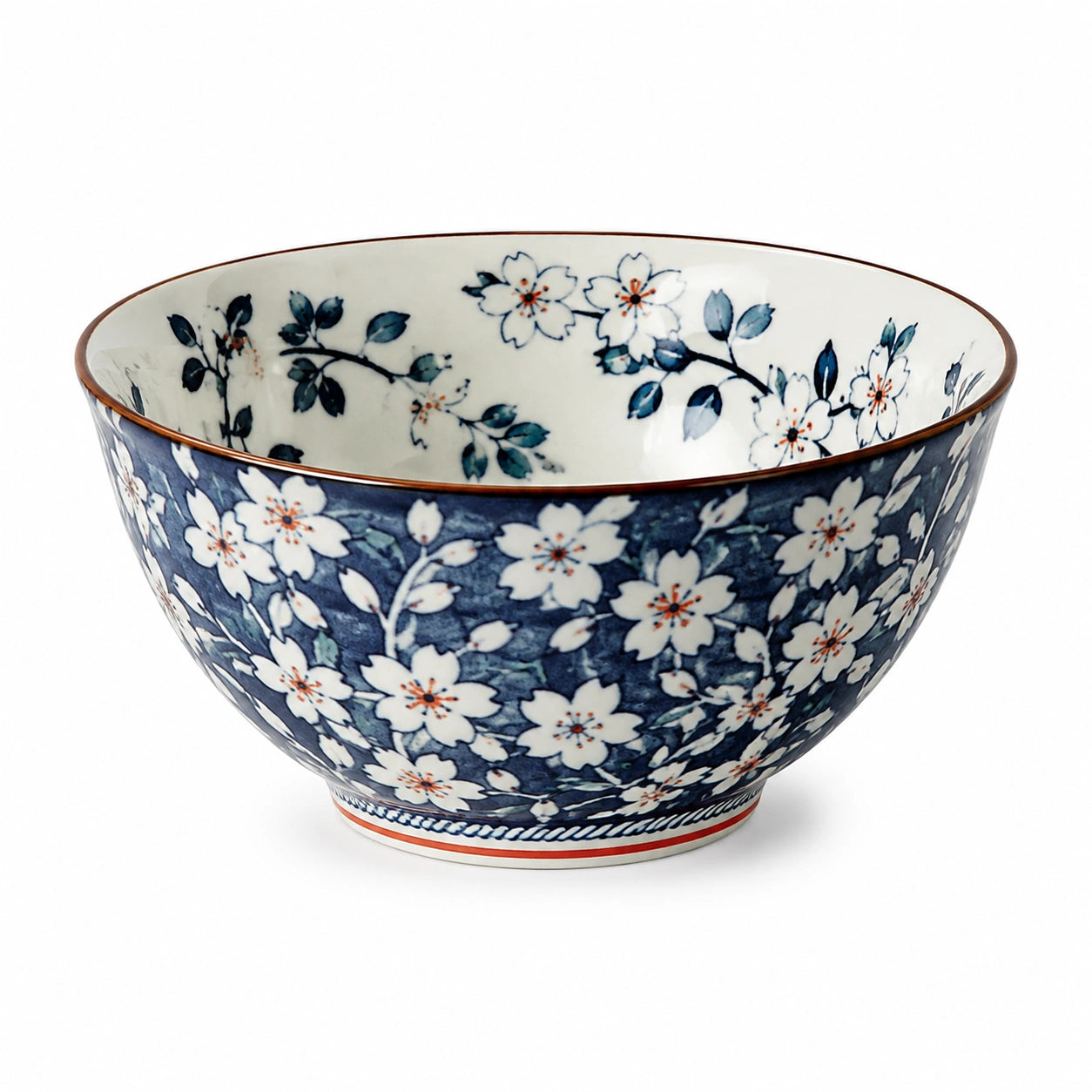 Ciotola in ceramica 20 cm blu e bianca con motivo floreale per servire