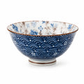 Ciotola 16 cm in ceramica blu e bianca - motivo floreale decorativo per riso e zuppe
