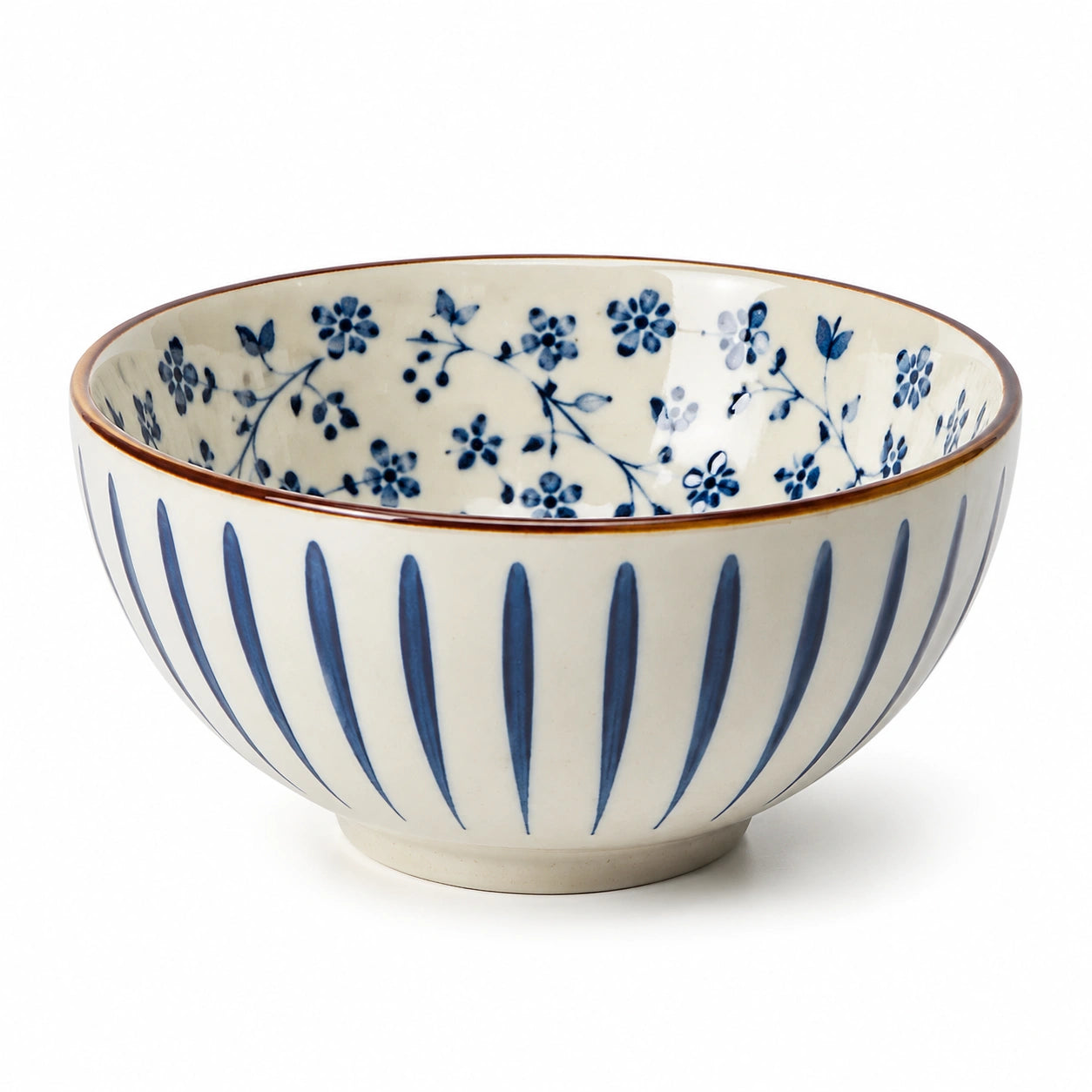 Ciotola 18 cm in ceramica bianca e blu con motivo floreale per alimenti