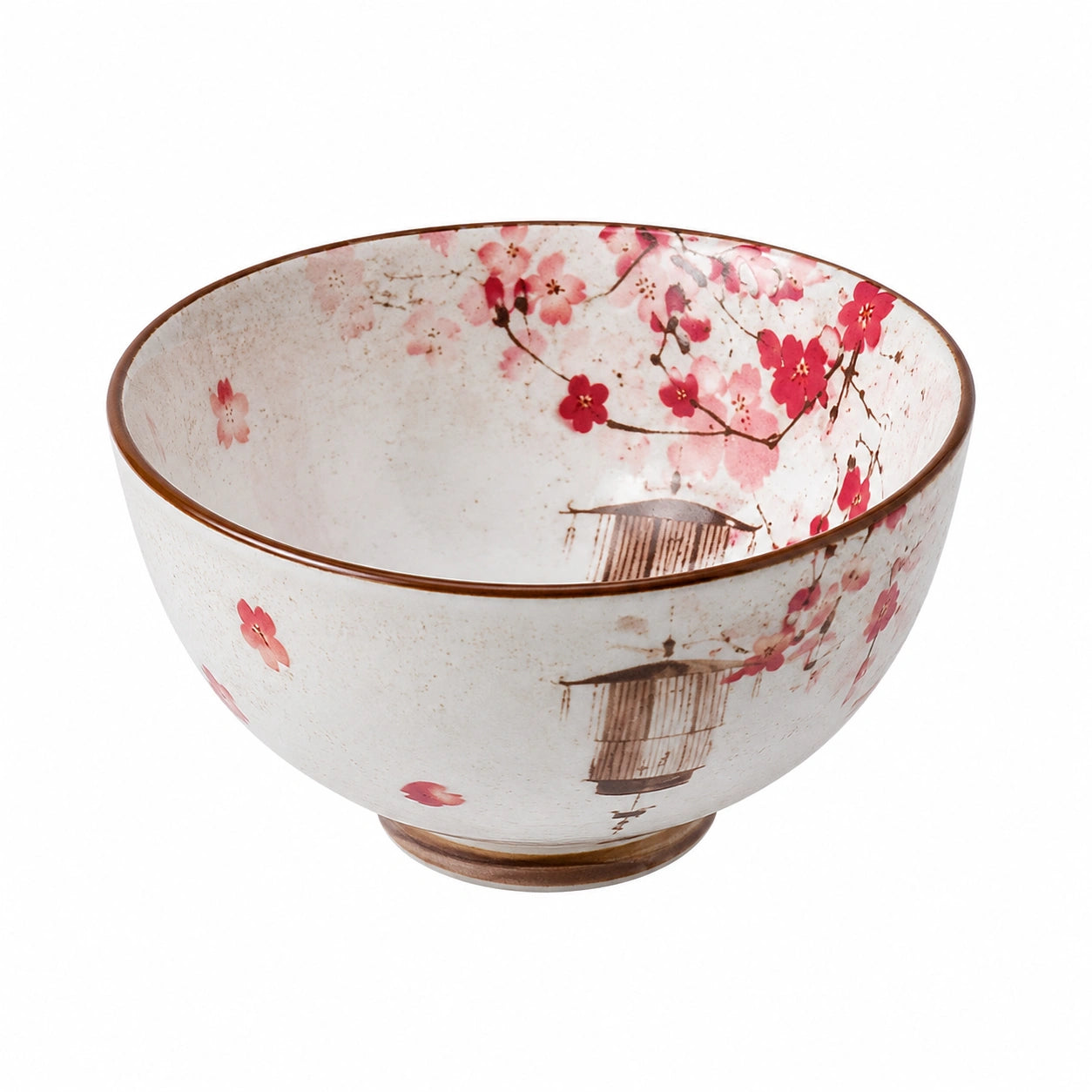 Ciotola in ceramica 18 cm bianca e rosa con decoro floreale per servire