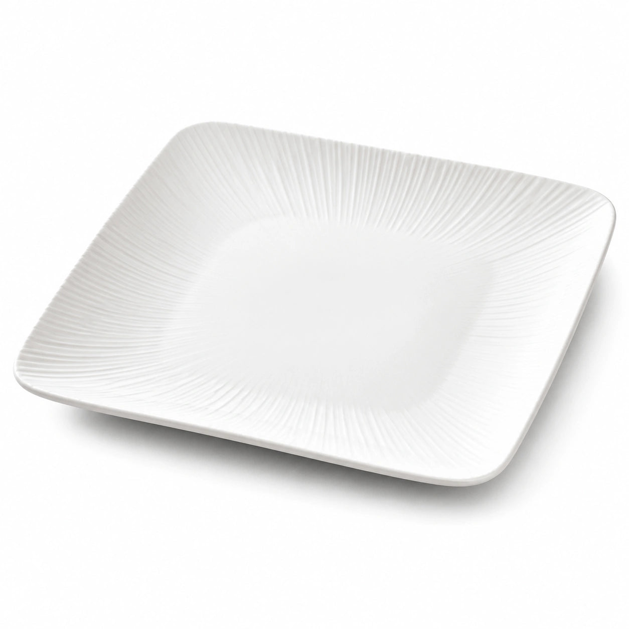 Piatto piano quadrato 25×25 cm in ceramica bianca - superficie testurizzata per tavola