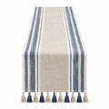 Runner da tavola 180 x 33 cm in tessuto beige e blu a righe con nappe