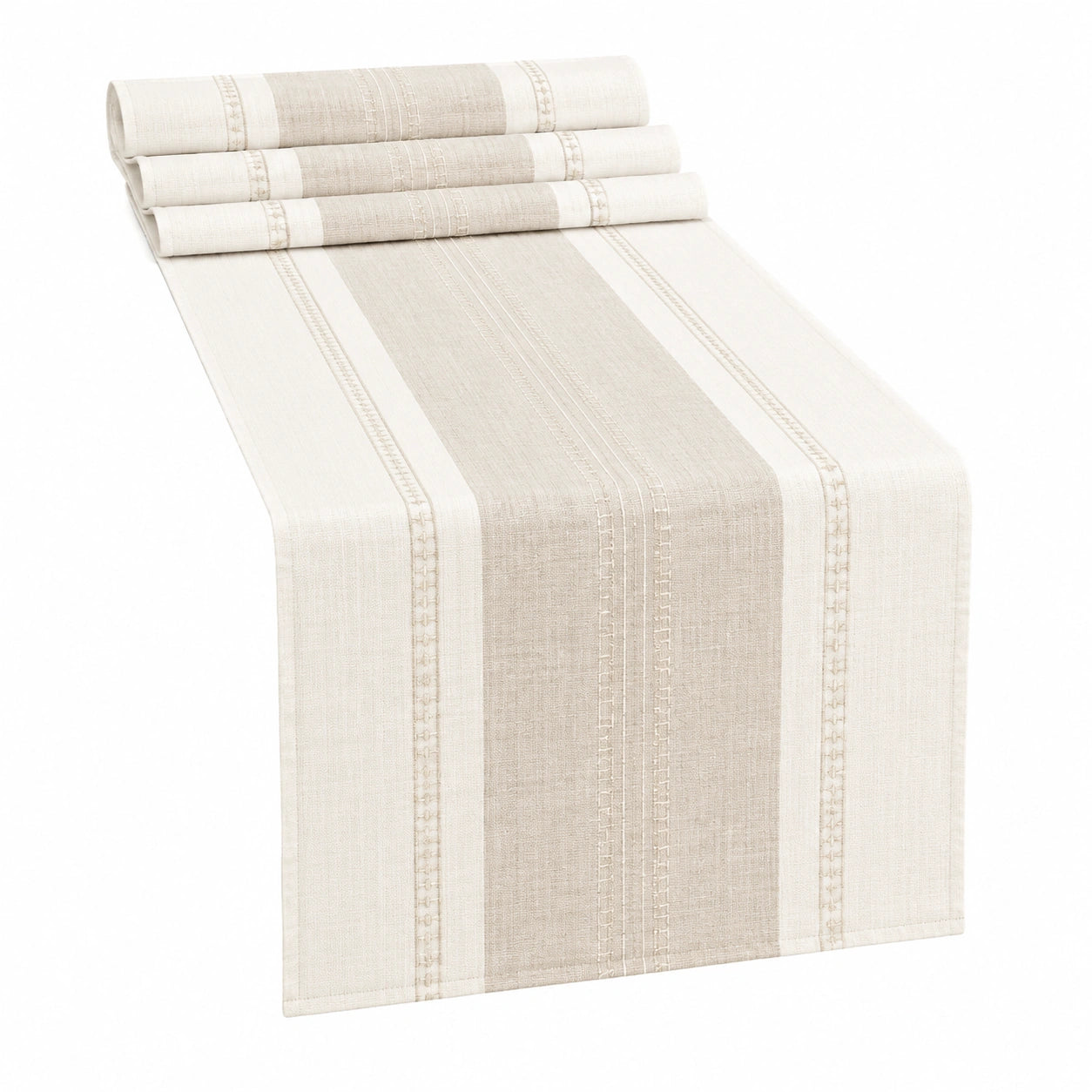 Runner da tavolo 180 x 40 cm in tessuto beige panna a righe stile rustico