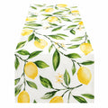 Runner da tavola 180 x 33 cm in tessuto bianco giallo verde con limoni stile botanico