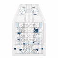 Runner da tavola 180 x 33 cm in tessuto bianco e blu con motivo floreale stile classico
