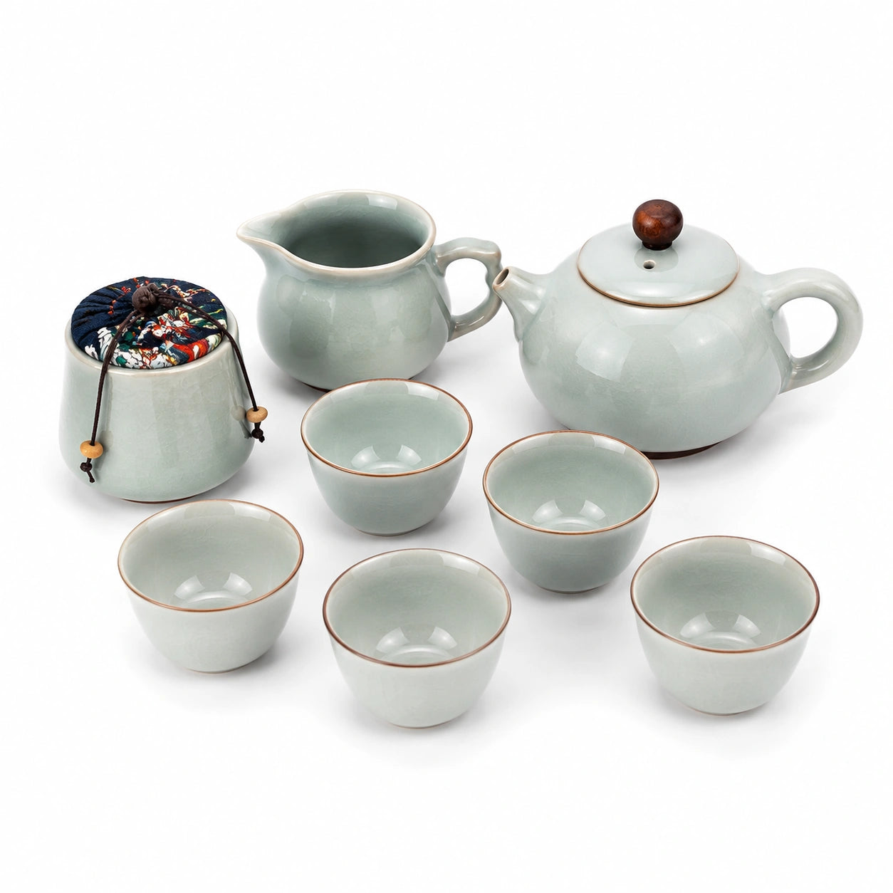 Servizio da tè in ceramica 1200 ml verde celadon con 6 tazze stile classico