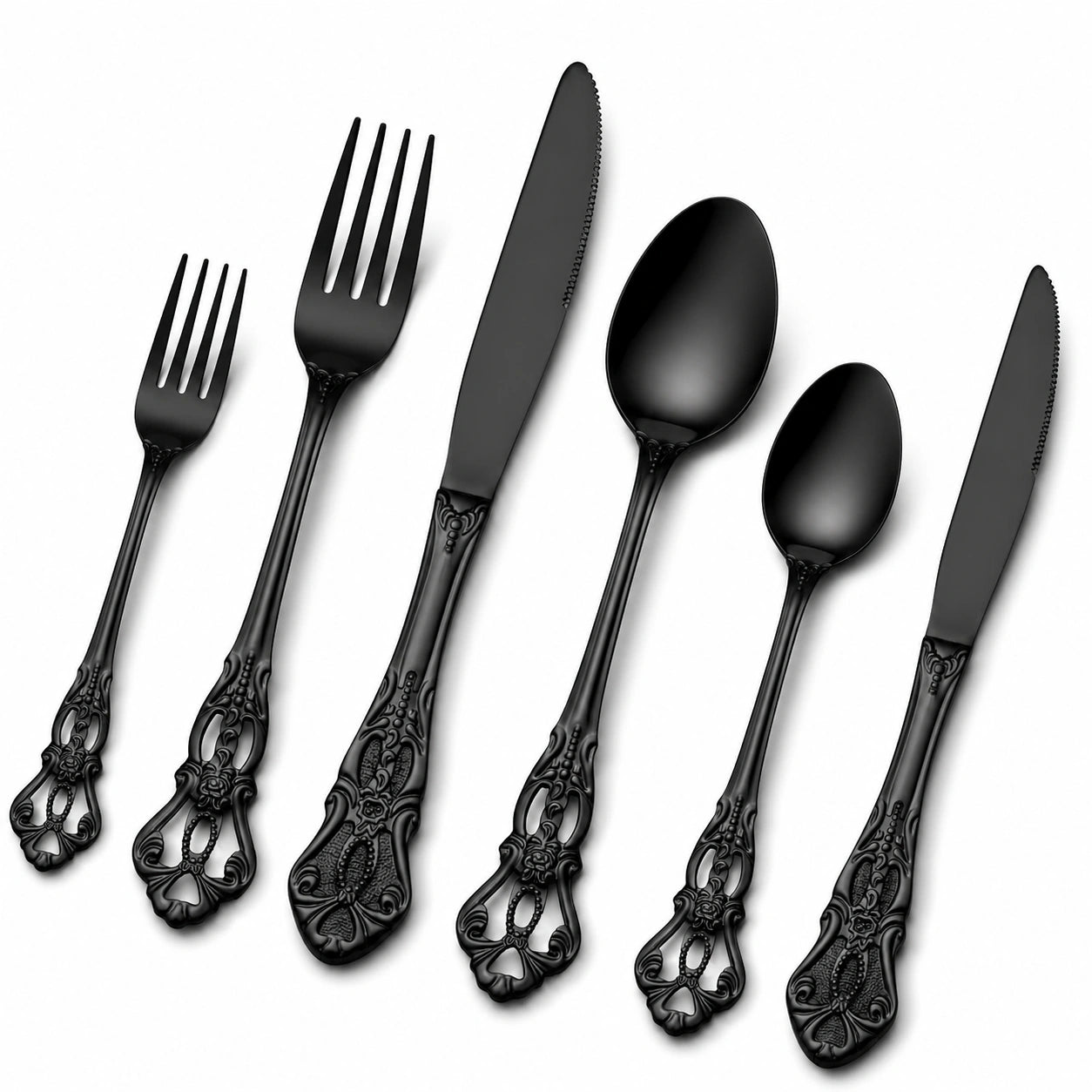 Set posate 6 pezzi in acciaio inox nero stile classico per tavola