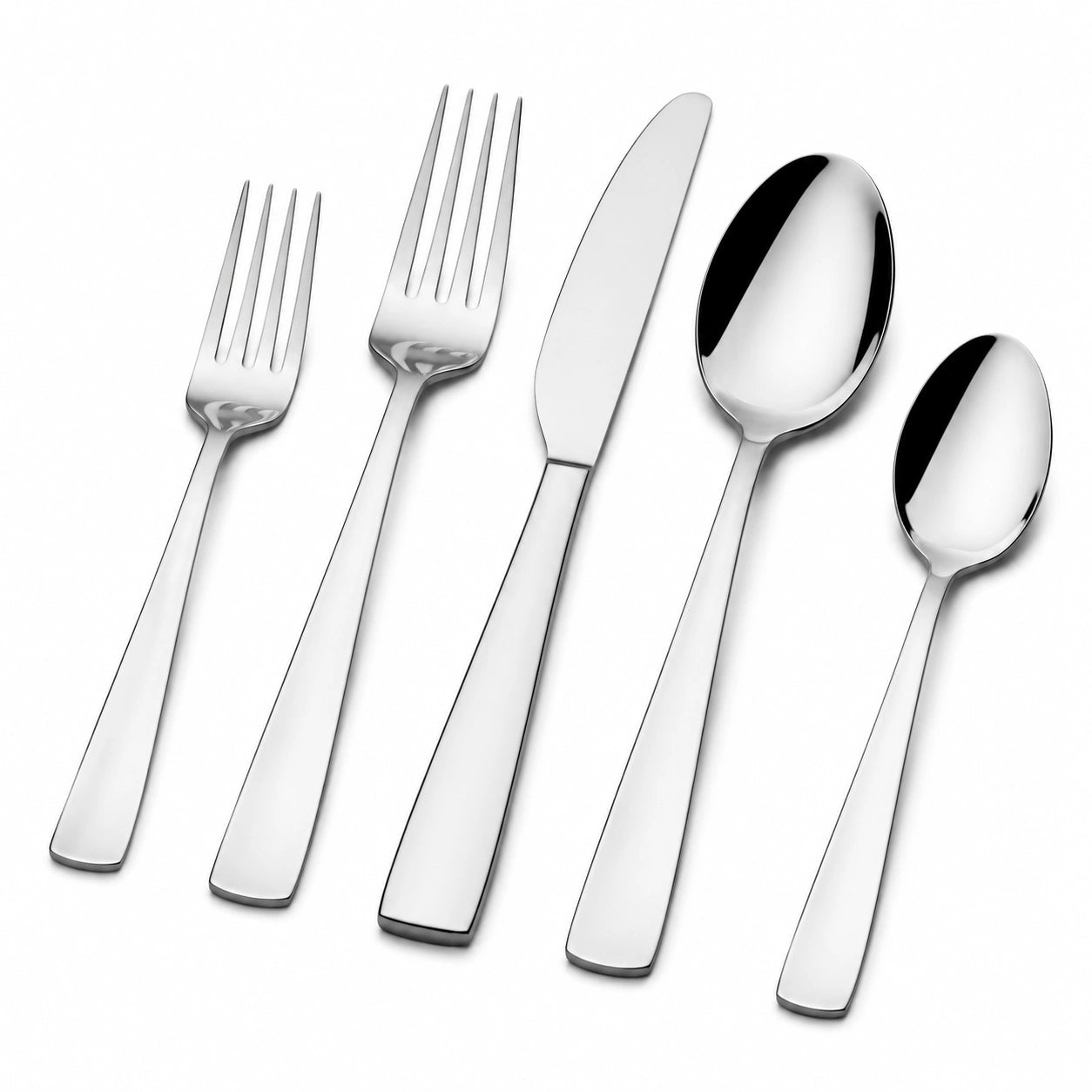 Set posate 5 pezzi in acciaio inox argento lucido per tavola moderna