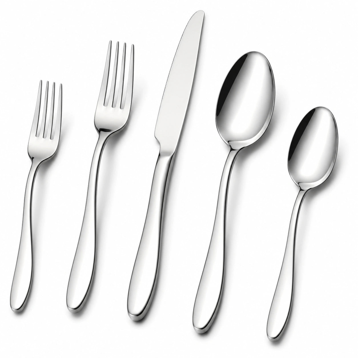 Set di posate 5 pezzi in acciaio inox argento lucido per tavola