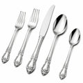 Set posate 5 pezzi in acciaio inox argento con manici decorati stile classico