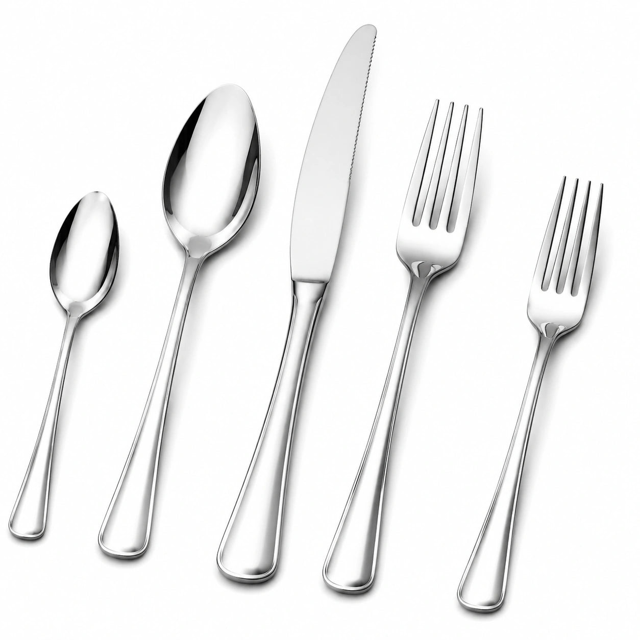 Set posate 5 pezzi in acciaio inox argento lucido per tavola