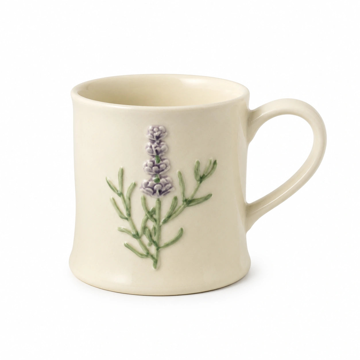 Tazza in ceramica 350 ml color avorio con rilievo lavanda - stile rustico
