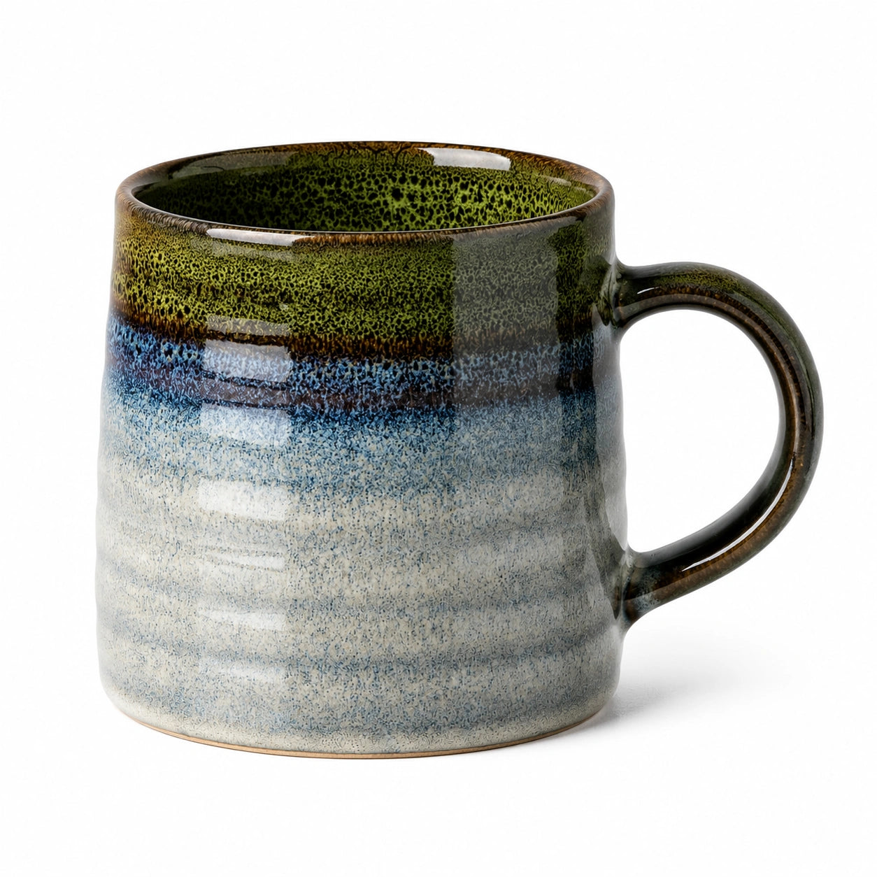 Tazza in ceramica 450 ml verde blu e grigio - stile rustico con manico