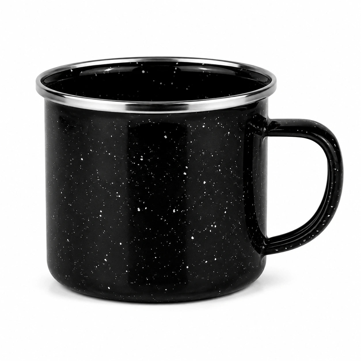 Tazza da campeggio 350 ml in acciaio smaltato nero - stile puntinato per bevande calde e fredde